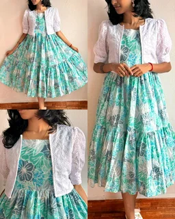 Beautiful flowers print maxi with hakoba koti - L