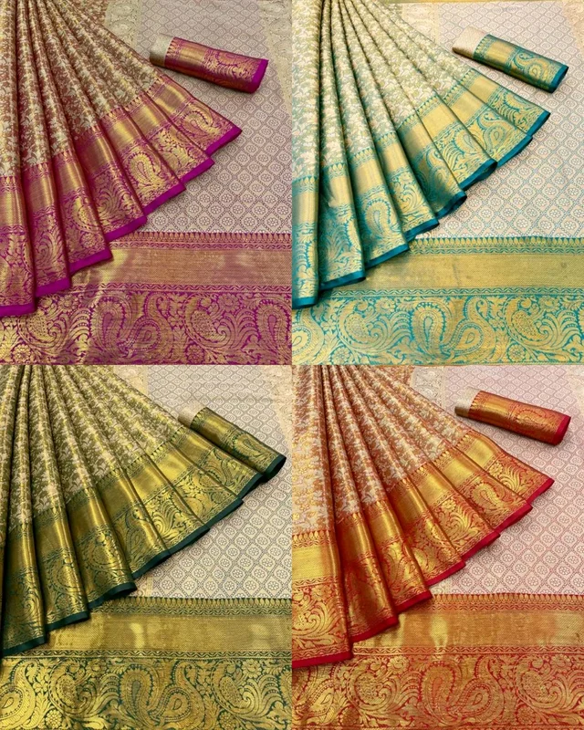 Kanjivaram silk sarees new model 2024 collection wedding party wear - Red Orange, Free Size