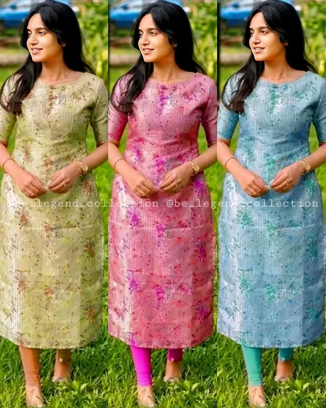 READY TO WEAR CHANDERI COTTON DIGITAL PRINTED KURTI FOR DAILY AND OFFICE COMFORTABLE WEAR - Green, XL