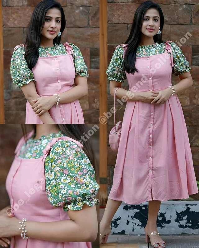 Pink Rayon Floral Printed Two Piece Dungarees - M