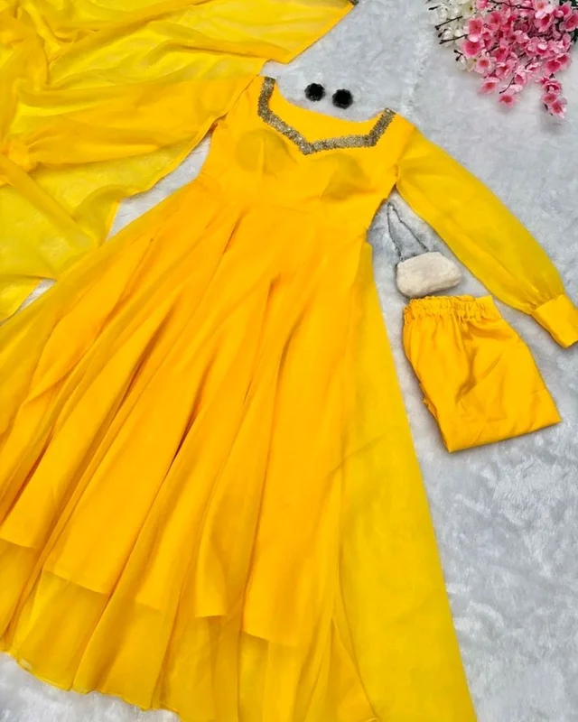 Elegance with Modern Exclusive Anarkali Design 🌸 - S, Yellow