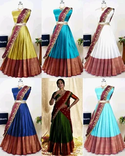 Trendy Traditonal Half Saree for Women - Green, Unstitched