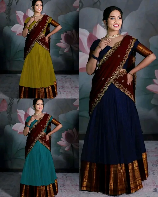 Trendy Traditonal Half Saree for Women - Yellow, Unstitched