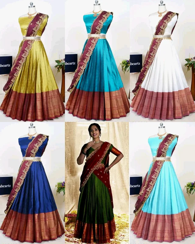Trendy Traditonal Half Saree for Women - White, Unstitched