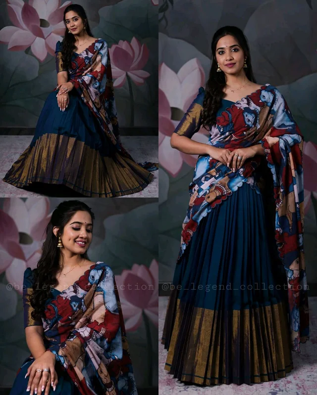 Trendy Traditonal Half Saree for Women - Blue, Unstitched