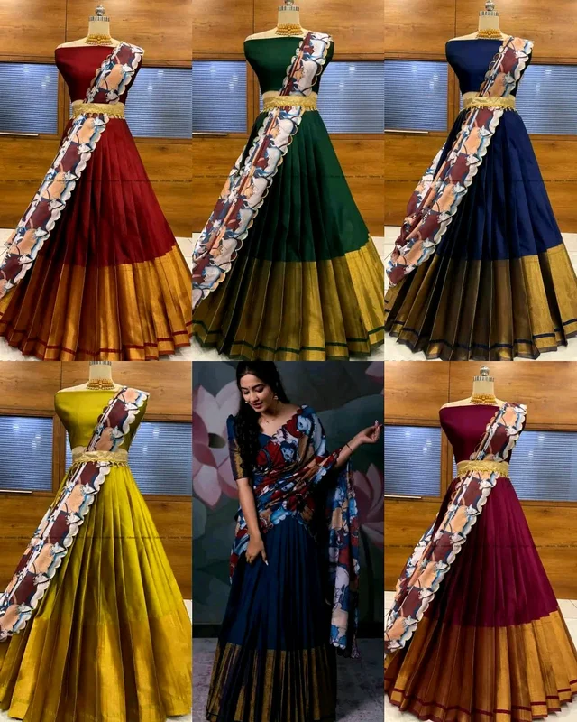 Trendy Traditonal Half Saree for Women - Purple, Unstitched