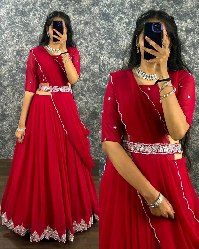 DAIMOND Fully Stitched LEHENGA - Free Size, Pink