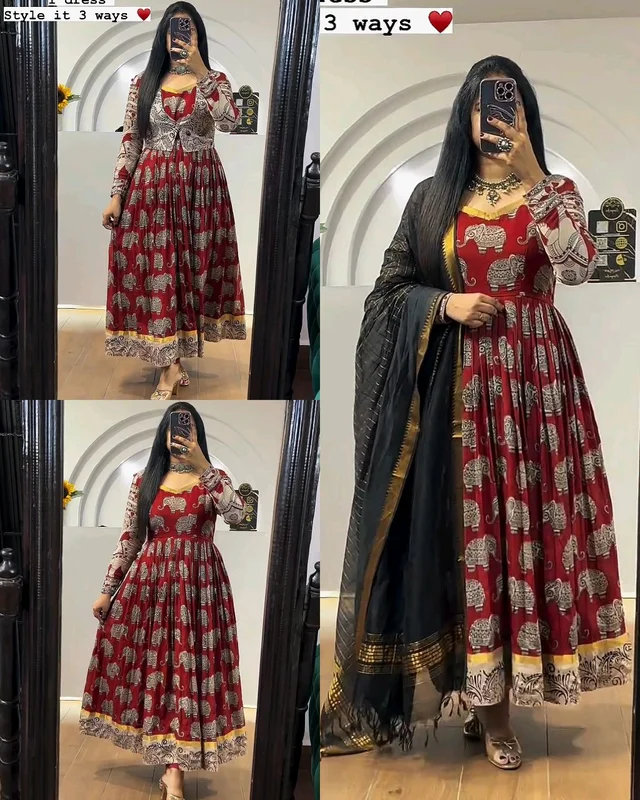 Style in 3 way Gown+Coat+Dupatta - L