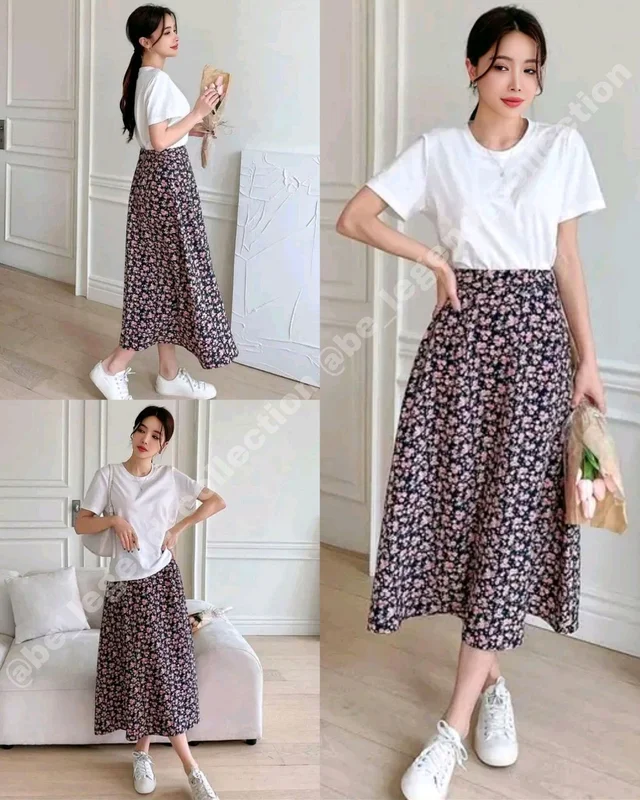 Trendy Top & Skirt Combo - White, L
