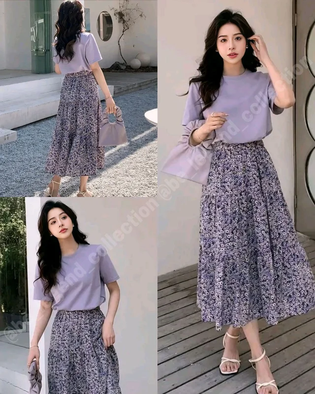 Trendy Top & Skirt Combo - Purple, XL