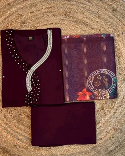 Hand work Kurtas for functions Kurti + pant + dupata - Cherry Pie, M