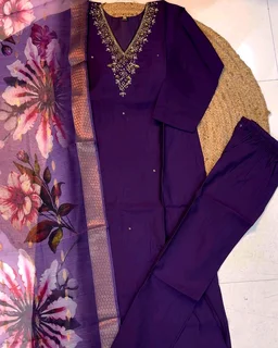 Hand work Kurtas for functions Kurti + pant + dupata - Cherry Pie, M
