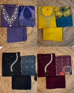 Hand work Kurtas for functions Kurti + pant + dupata - Cherry Pie, M