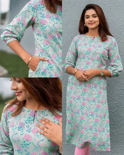 Stylish Trendy Floral Printed Beautiful Ethinic Kurti - Pink, M