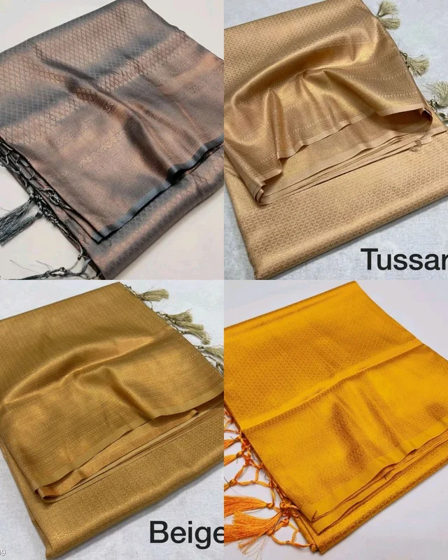 Very Exclusive Premium Copper Softy Kuberpattu with rich copper two tone zari - Gray, Free Size
