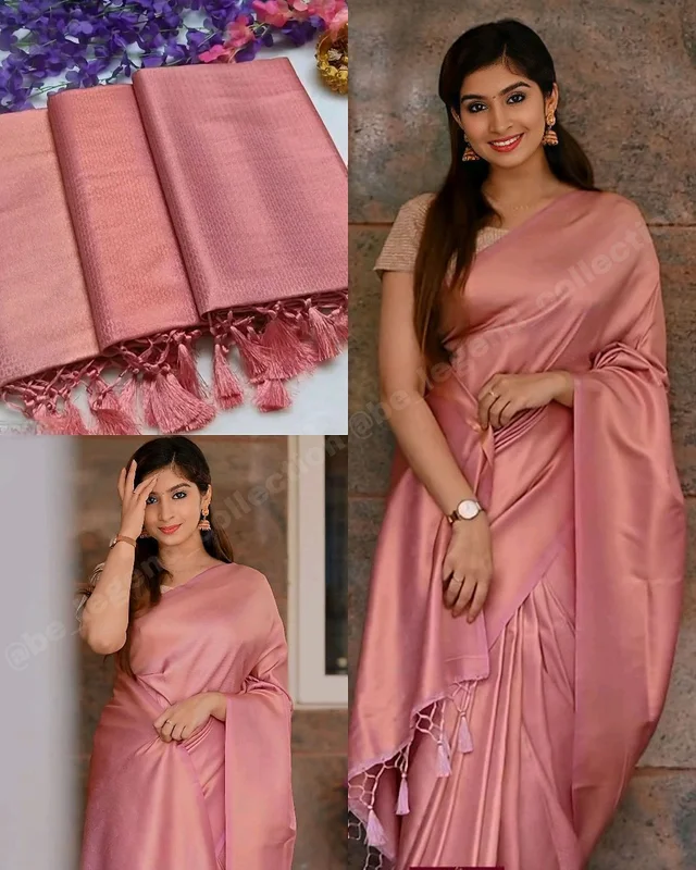Very Exclusive Premium Copper Softy Kuberpattu with rich copper two tone zari - Baby Pink, Free Size