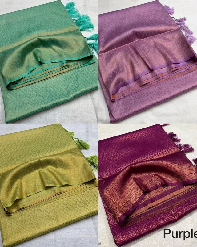 Very Exclusive Premium Copper Softy Kuberpattu with rich copper two tone zari - Teal Green, Free Size