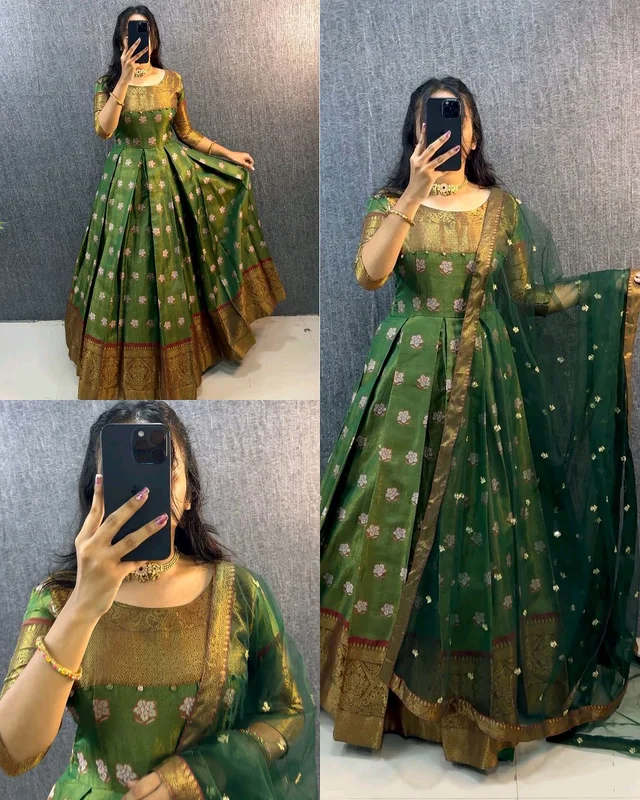 UPCOMING WEDDING SERIES GOWN WITH DUPPTA - Green, 3XL
