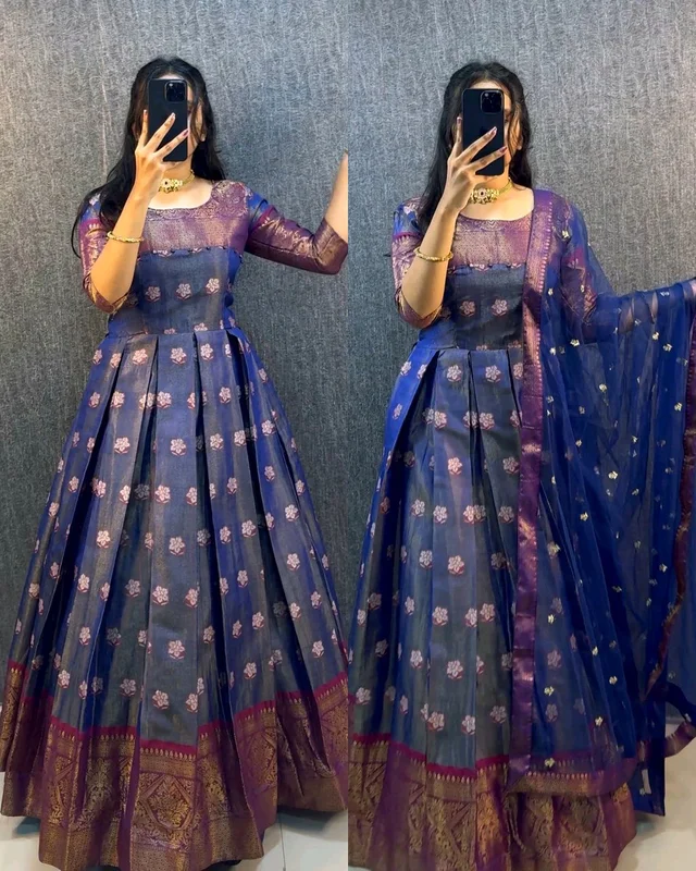 UPCOMING WEDDING SERIES GOWN WITH DUPPTA - Blue, 3XL