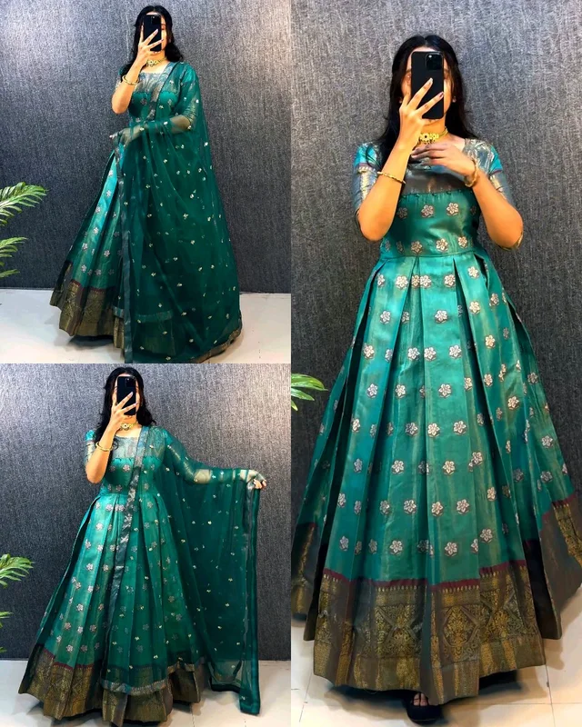 UPCOMING WEDDING SERIES GOWN WITH DUPPTA - Teal, 2XL