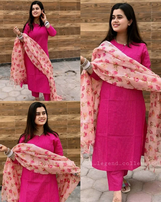 New Fabulous Full Set Kurta with Dupatta and Bottomwear - Pink, L
