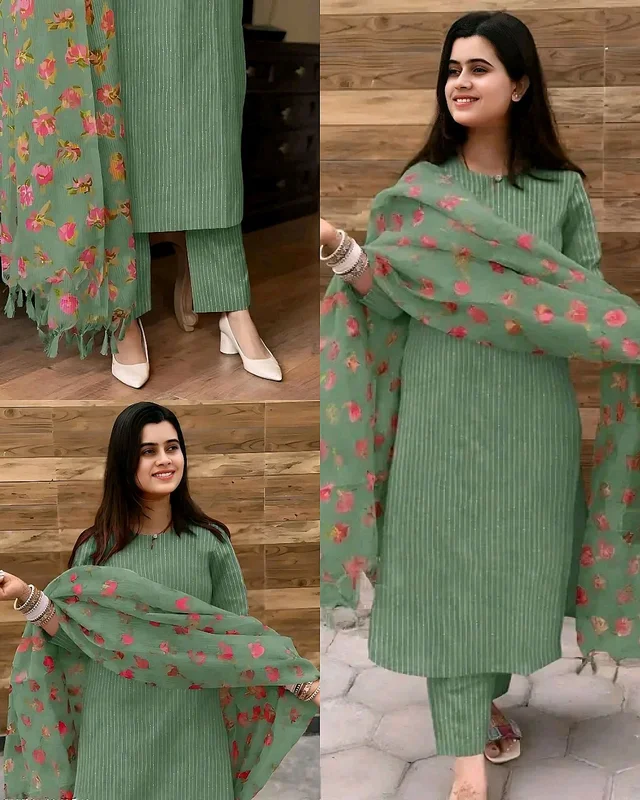 New Fabulous Full Set Kurta with Dupatta and Bottomwear - Lite Green, 2XL