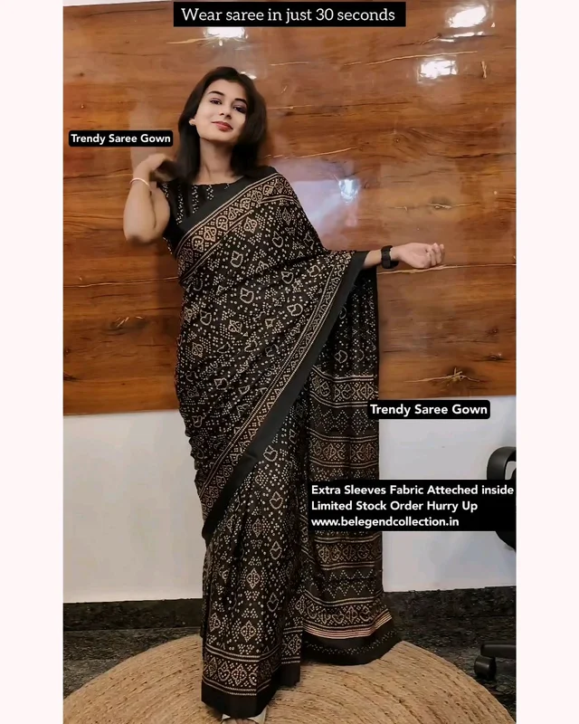 30 Secounds Gown Saree - Black, M