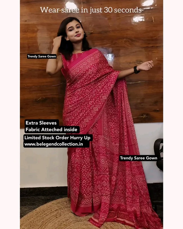 30 Secounds Gown Saree - Pink, L