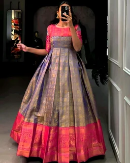 Kanjivaram Pure Silk Gown - Green, Free Size