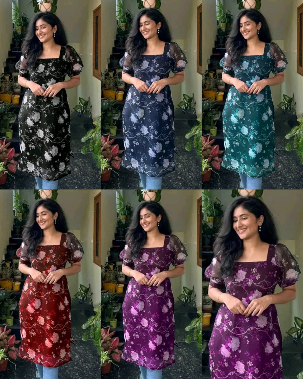 FLORAL PRINTED GEORGETTE STRAIGHT KURTIS - Teal, 5XL