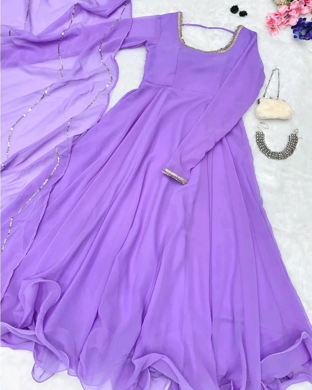 Elegance with Modern Exclusive Anarkali Design 🌸 - Violet, S