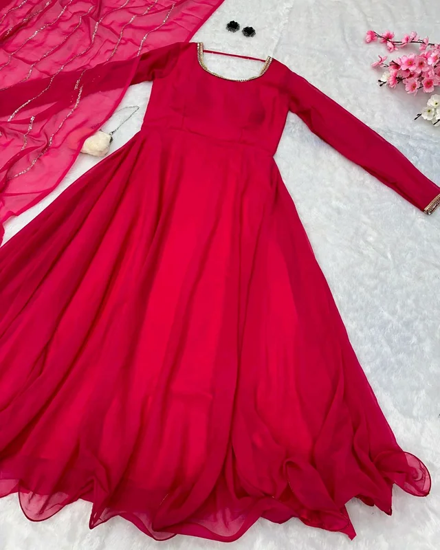 Elegance with Modern Exclusive Anarkali Design 🌸 - Cerise Red, XL