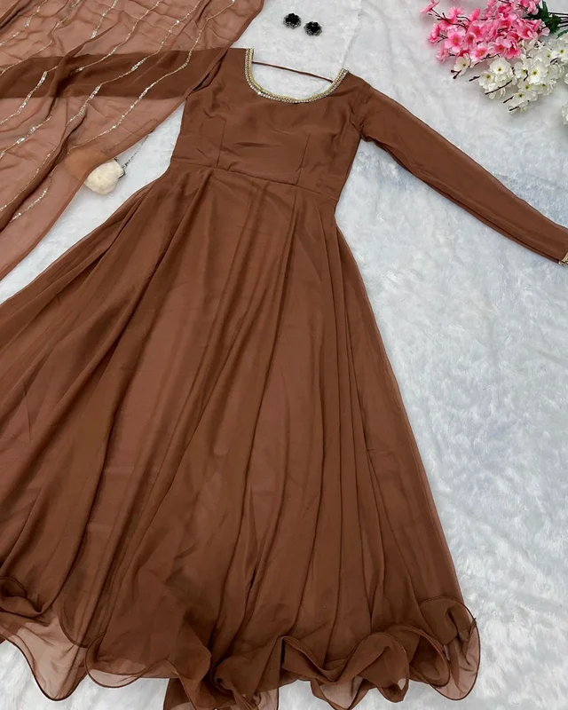 Elegance with Modern Exclusive Anarkali Design 🌸 - Brown, XL