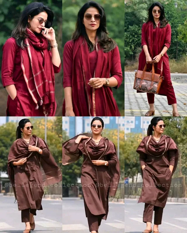 Trendy kurti and pant set With Dupatta - Purple, S