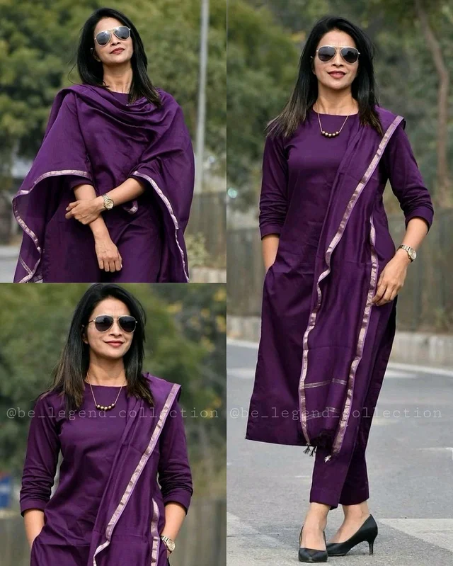 Trendy kurti and pant set With Dupatta - Purple, L