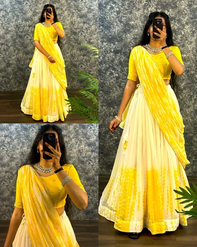 Trendy Traditonal Lehenga for Women - Yellow, M