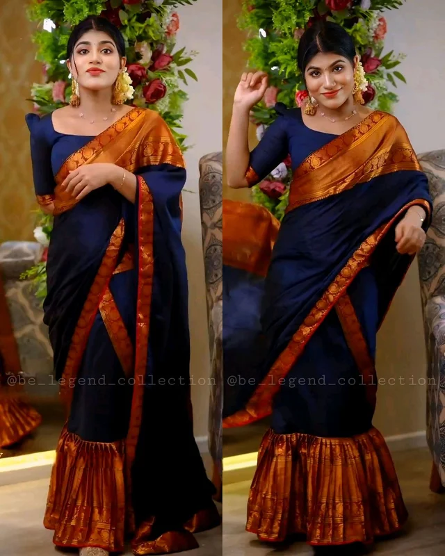 30 Secounds Gown Saree - Navy Blue, XL
