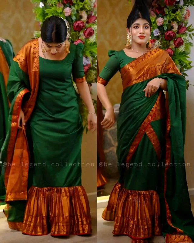 30 Secounds Gown Saree - Green, 2XL