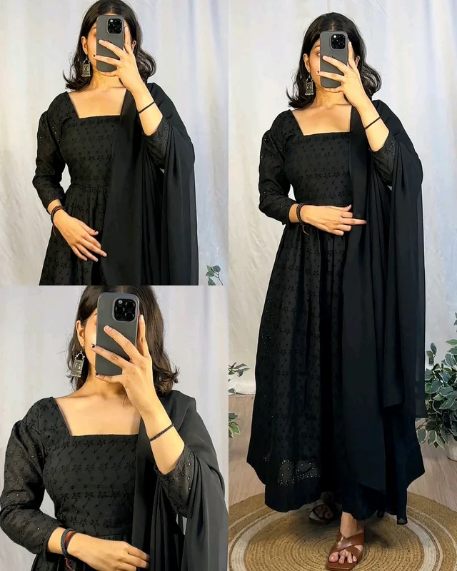 Black Hakoba, With Elegance Look Kurta With Dupatta & Pant Set - S