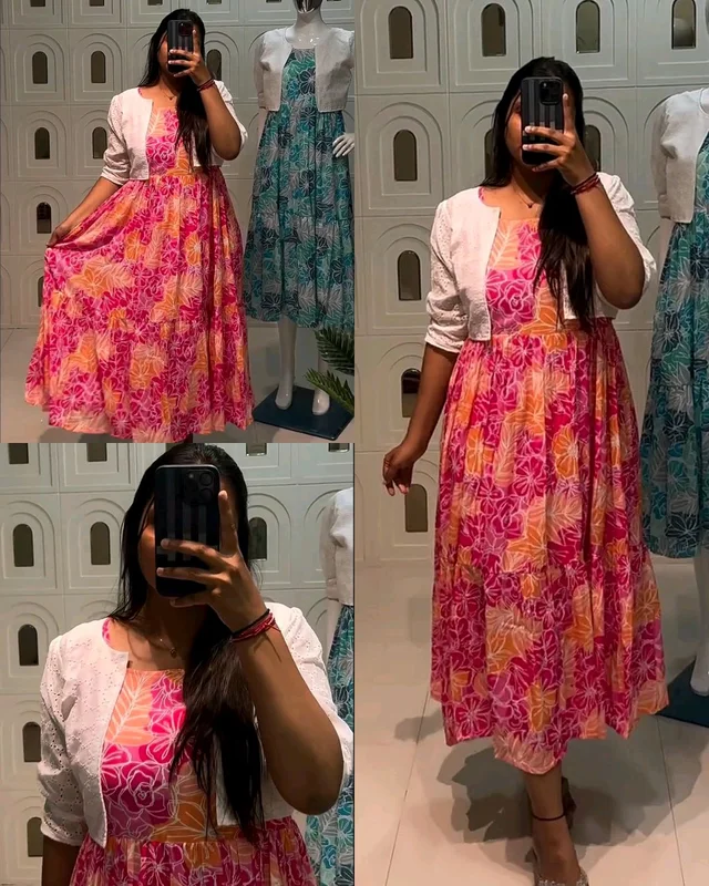 Beautiful flowers print maxi with hakoba koti - Pink, 3XL