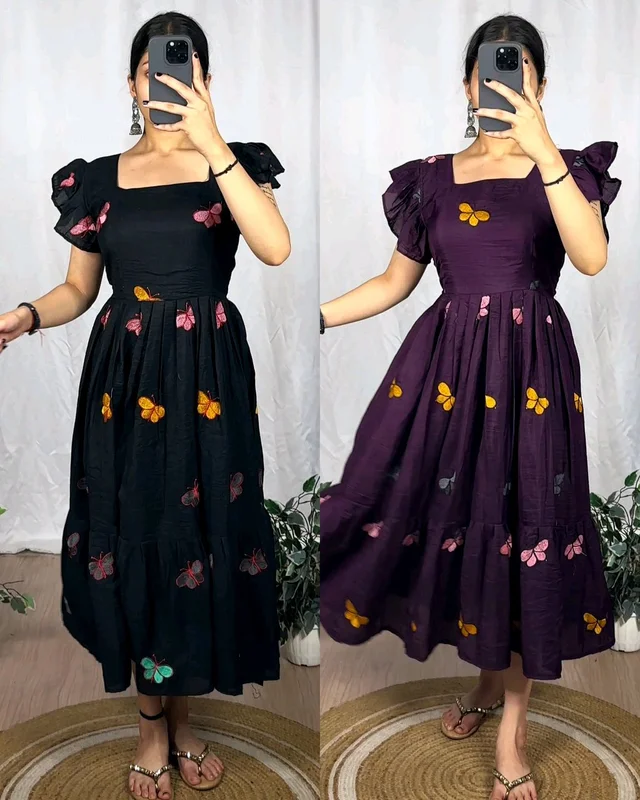 Elevate your style with the Butterfly Muska Cotton Maxi - Wine, M