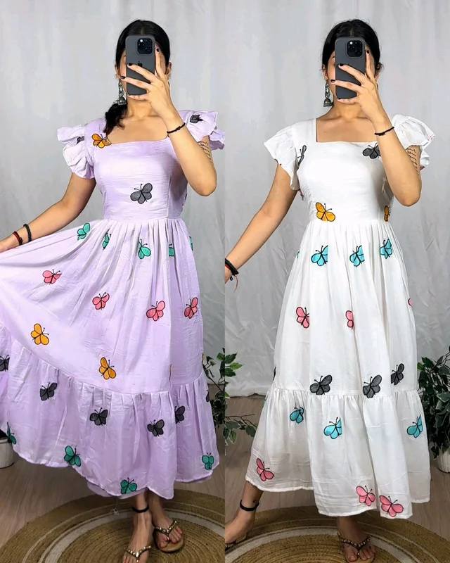 Elevate your style with the Butterfly Muska Cotton Maxi - White, S