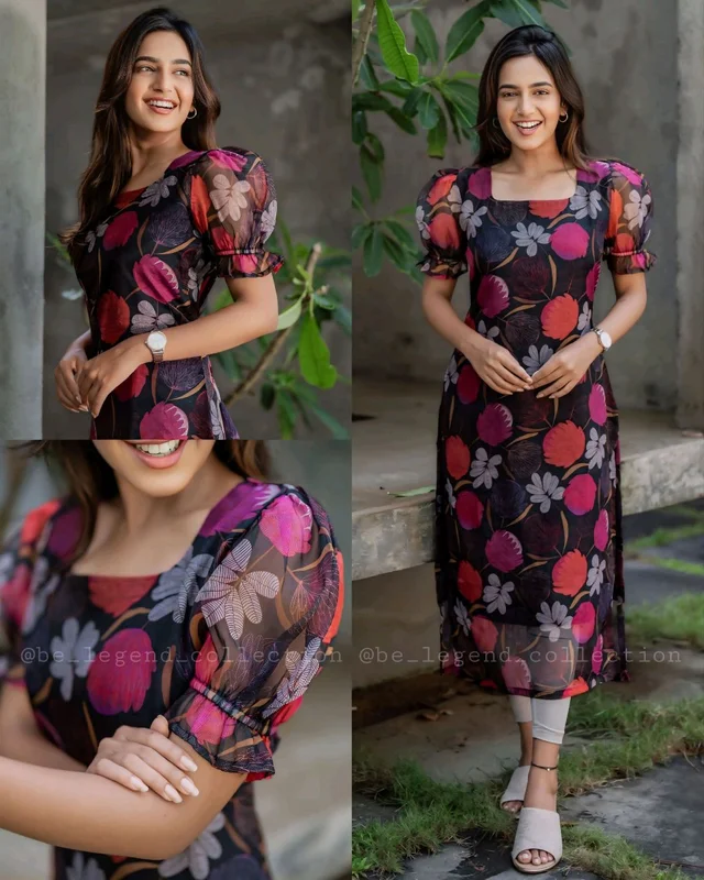 Organza Floral Print Self Design Kurtis - XL
