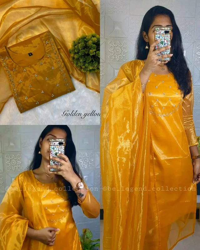 Trending Sparkle Handwork look for Festival Wear - Gold Yellow, XL