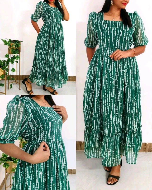 Stylish Chiffon Dress With Side Pocket - Green, XL