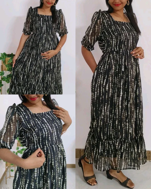 Stylish Chiffon Dress With Side Pocket - Black, M L