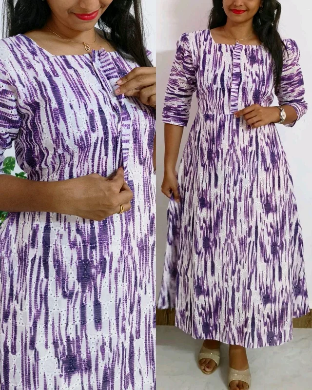 Hakoba Normal & Feeding Dress Centre Open Buttons - Voilet, L