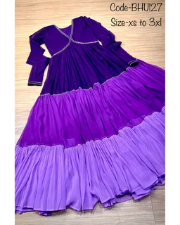 Elevate your ethnic fashion with our violet flared anarkali, with beautiful gota patti work and beautiful three color shades. - XS