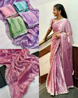 Trendy Saree with Hand Work Saree with Blouse Piece - Purple, Free Size