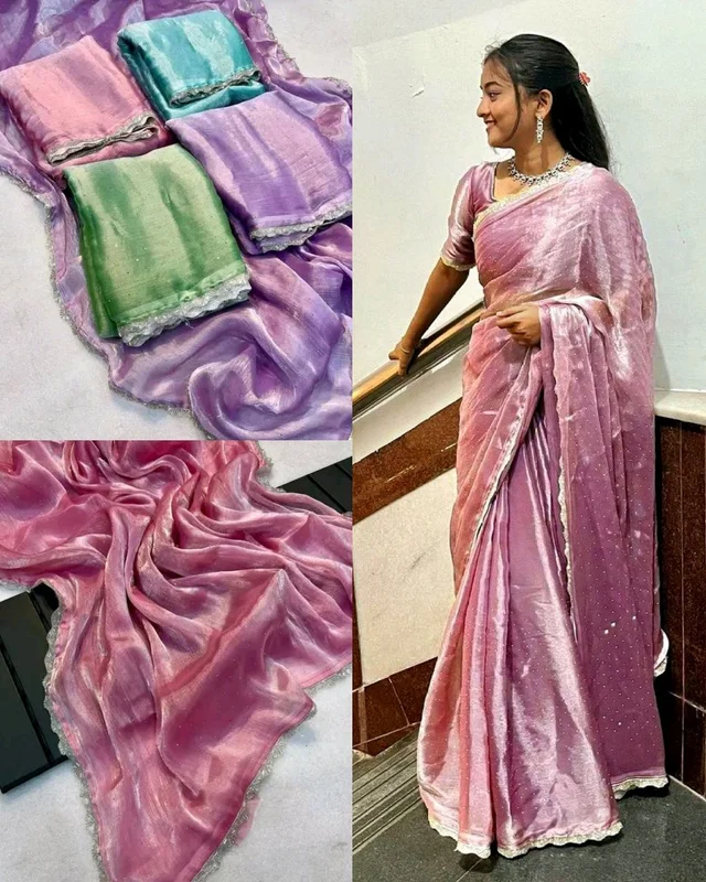 Trendy Saree with Hand Work Saree with Blouse Piece - Purple, Free Size